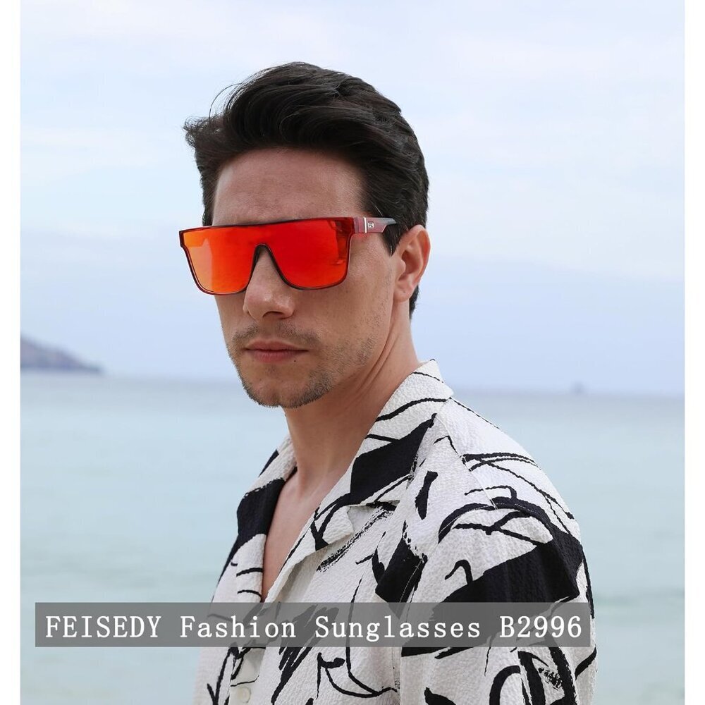 Women's  Red Black Frame & Red Mirrored Lens Oversized Square Large Sun Glasses - Picture 2 of 6
